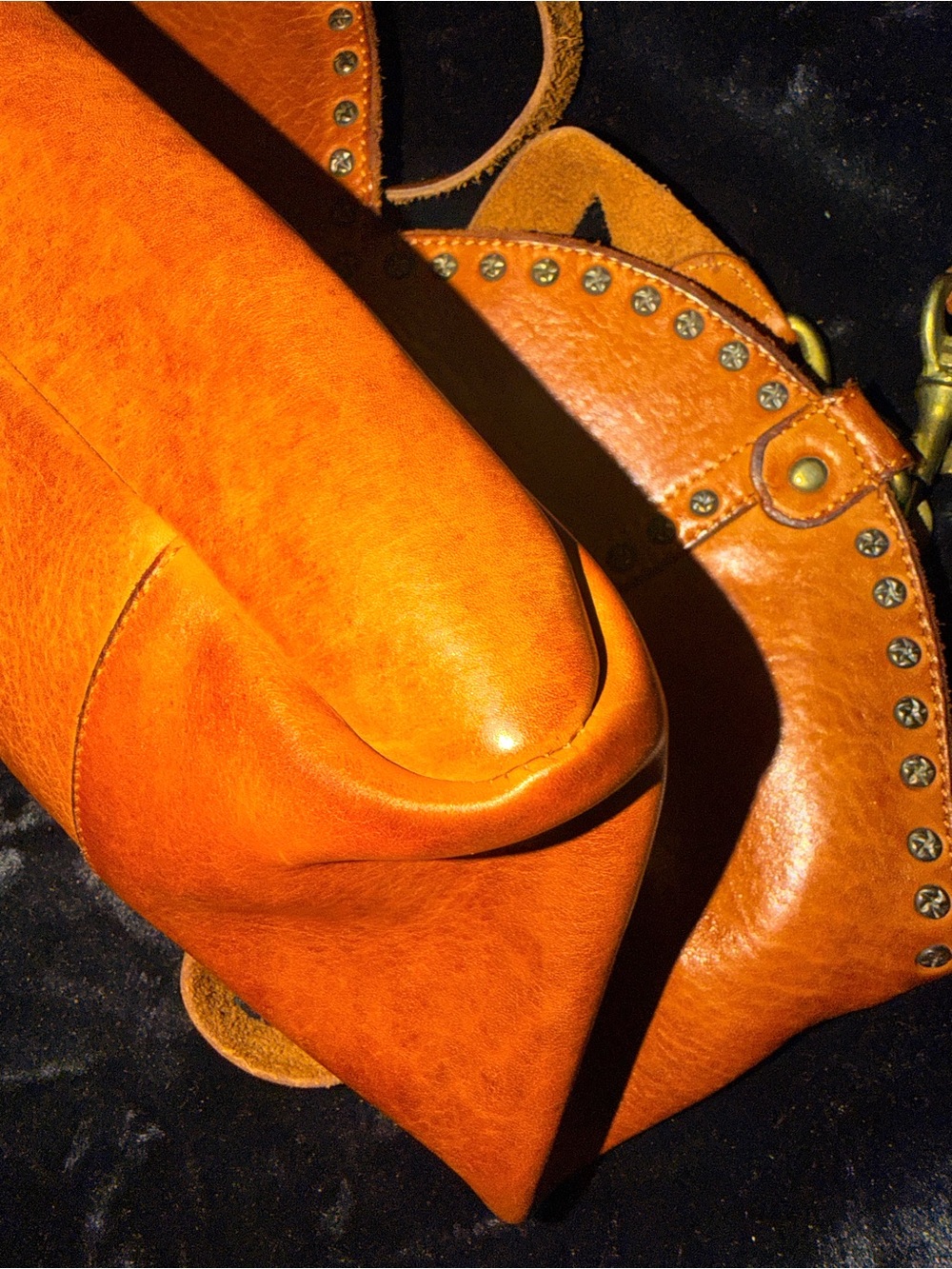 Studded Tan Leather Shoulder Bag with Antiqued Hardware - Picture 9 of 9